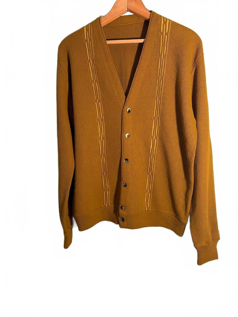 Vintage Mustard Yellow Button-Up Grand Pa Cardigan Sweater Large